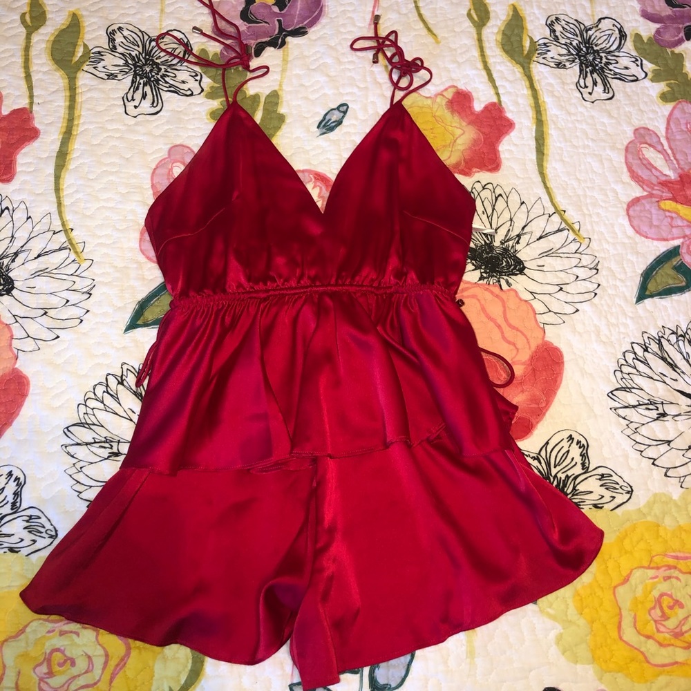 Sabo Skirt red silk romper.
